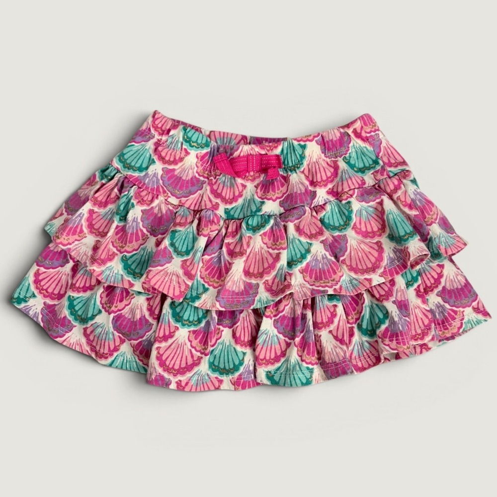 Tommy Bahama Seashell Ruffle Skort Girls Size 5/6 Pink Teal Glitter Summer Beach